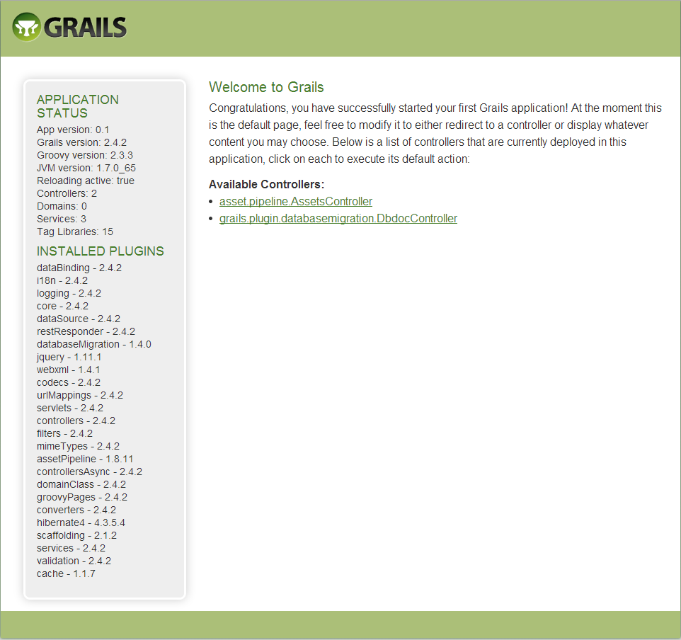 Page d'accueil Grails