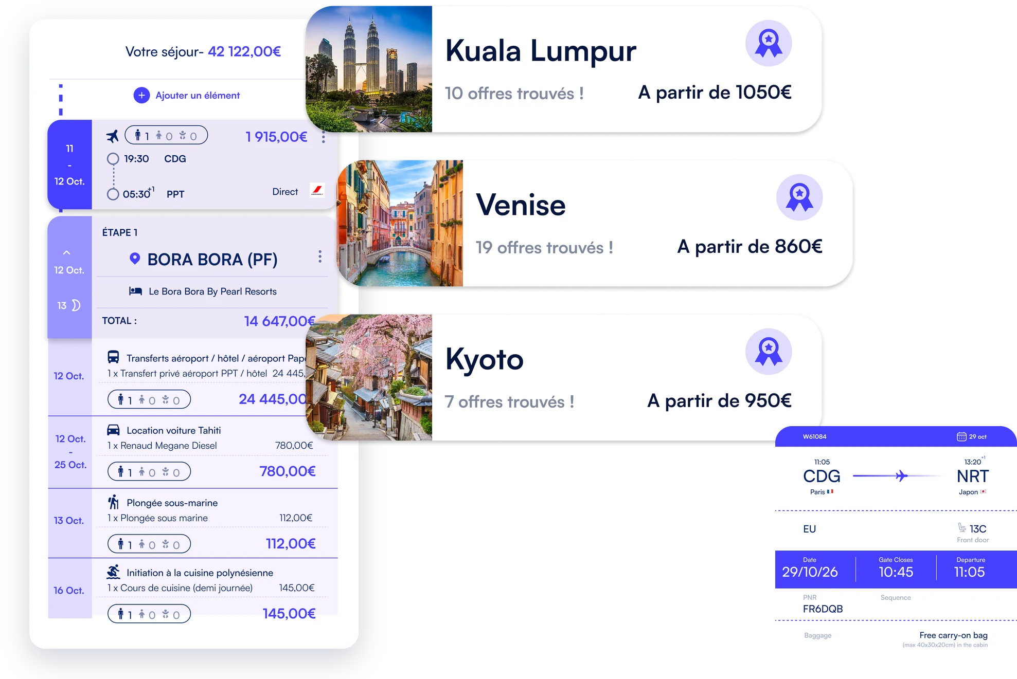 Composition d’un séjour et sélection de destinations dans ViaXeo Trip